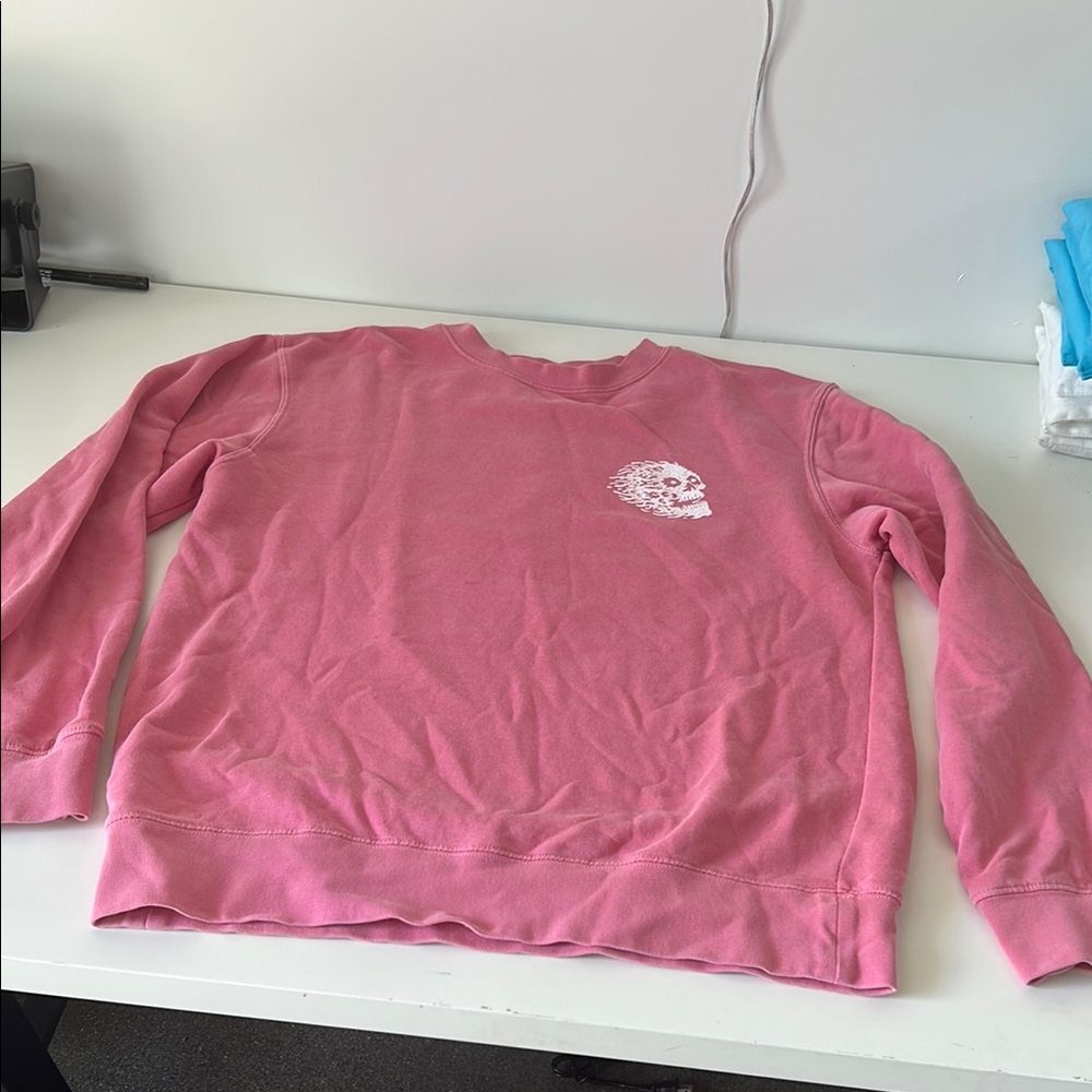 Pink Casual Crewneck Sweatshirt with Ribbed Cuffs